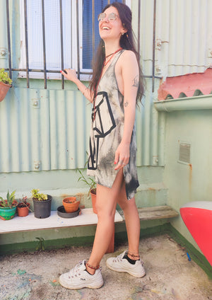 HANDPAINTED - TANK TOP/DRESS - COTTON JERSEY black painted