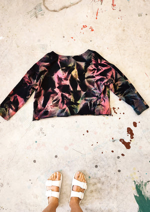 HANDPAINTED / CROPPED - SWEATER TIGHT SLEEVES - COTTON JERSEY black painted