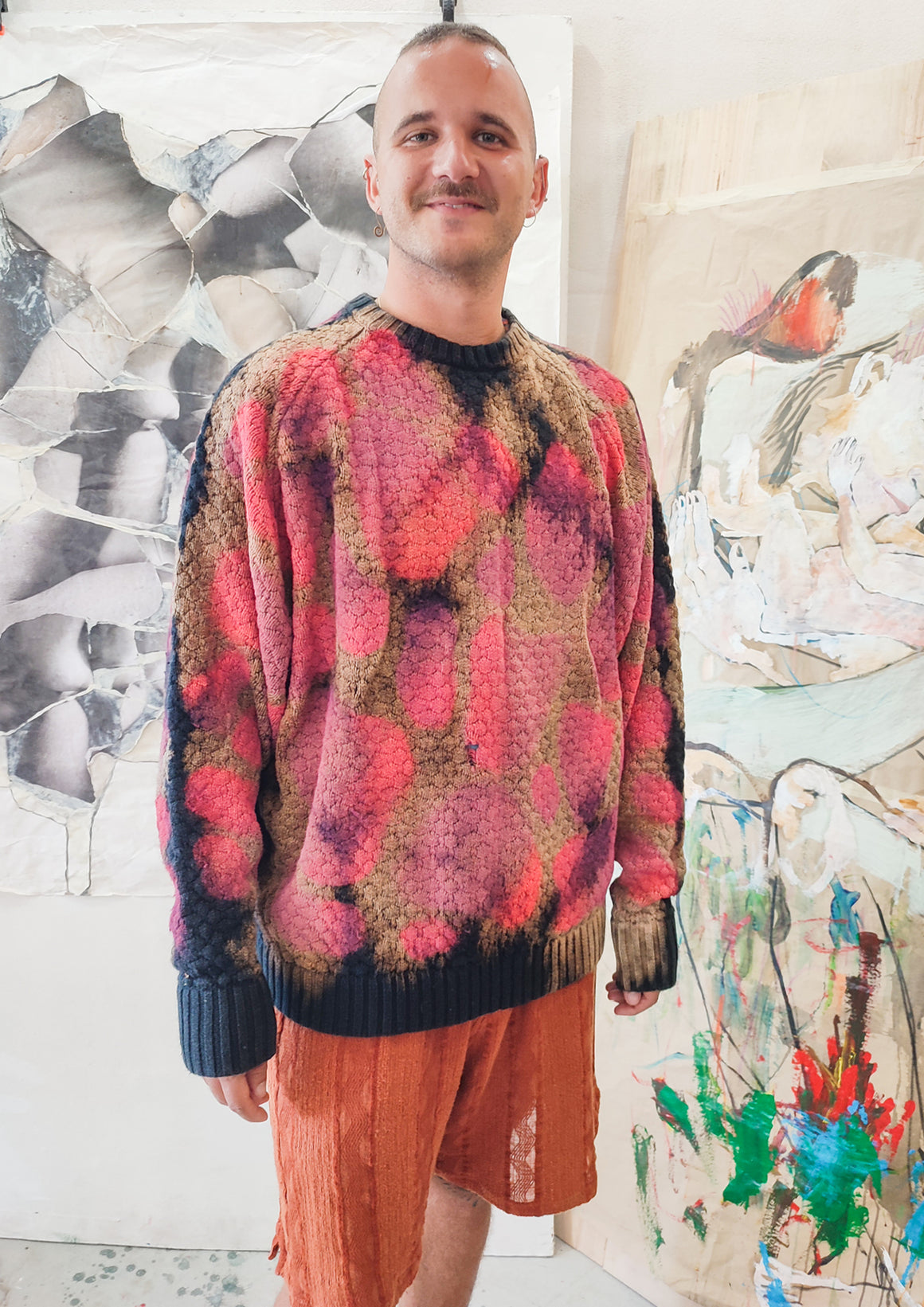 HANDPAINTED - SWEATER OVERSIZE - KNIT PEARL black painted