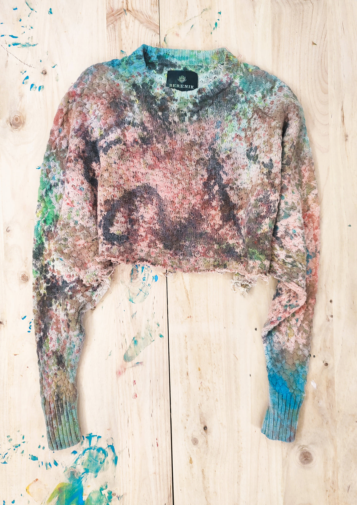 HANDPAINTED / CROPPED - SWEATER OVERSIZE - KNIT PEARL ivory painted color