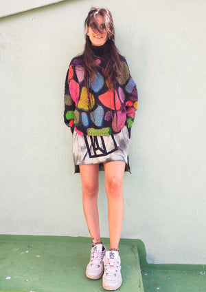 HANDPAINTED - SWEATER TURTLENECK - KNIT PEARL black painted