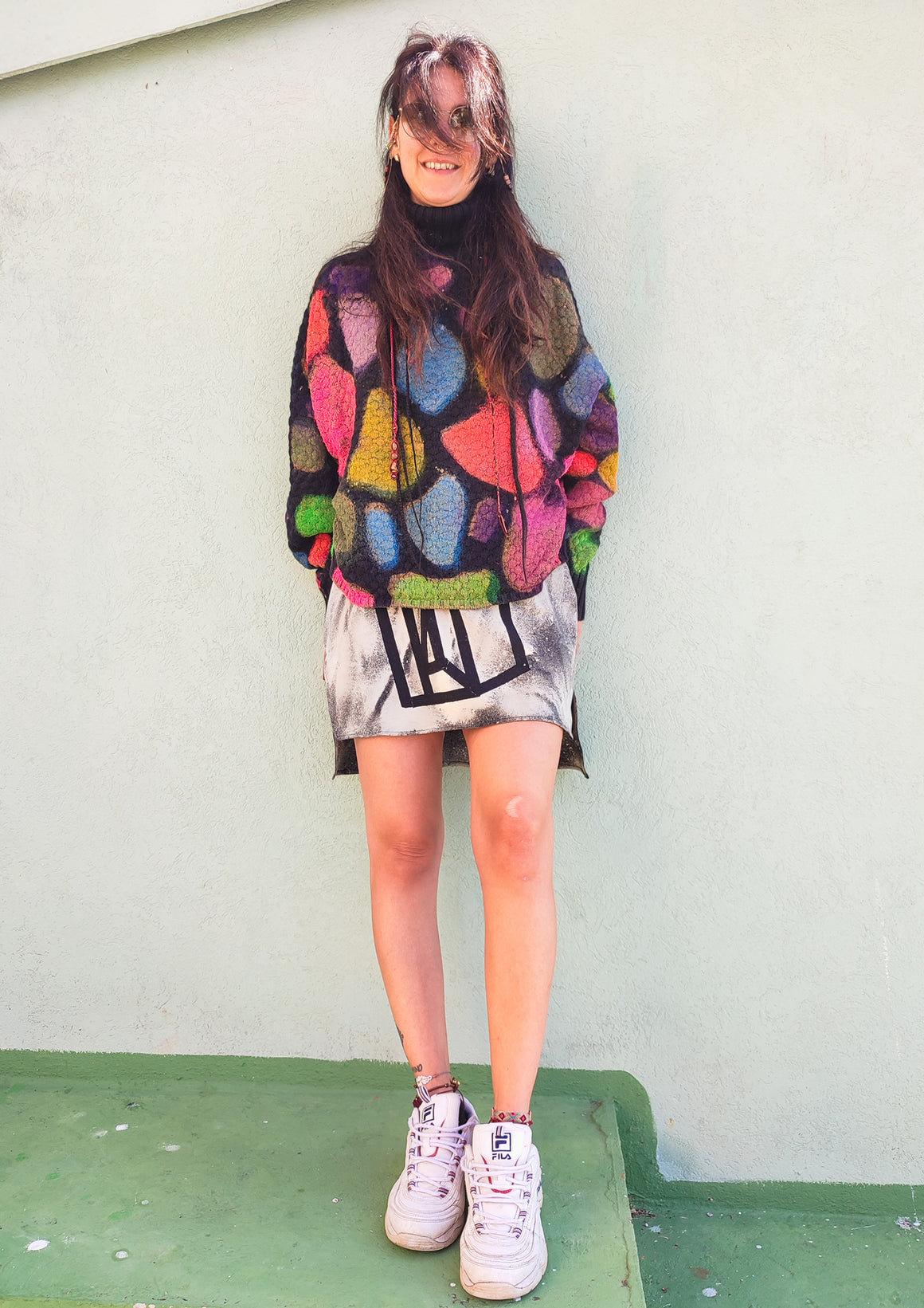 HANDPAINTED - SWEATER TURTLENECK - KNIT PEARL black painted