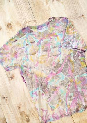 HANDPAINTED - T-SHIRT M - COTTON JERSEY purple painted