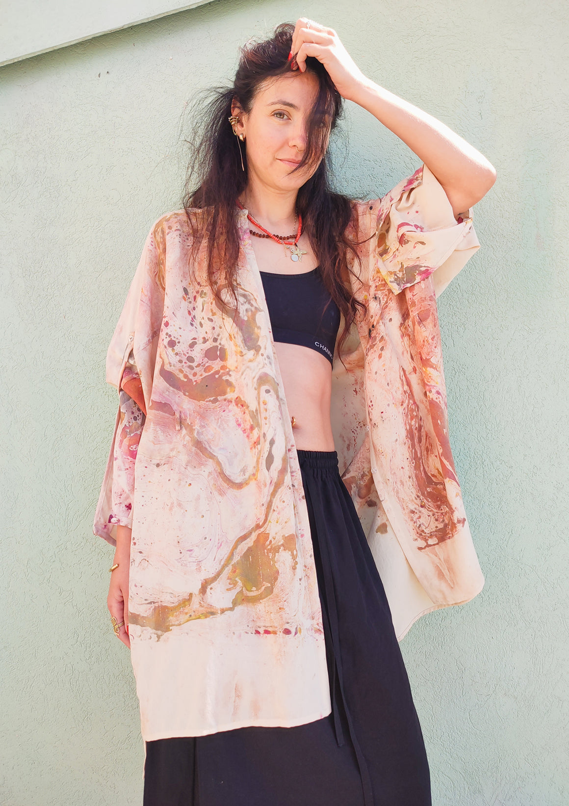 HANDPAINTED - BLOUSE/DRESS/CARDIGAN - creme painted