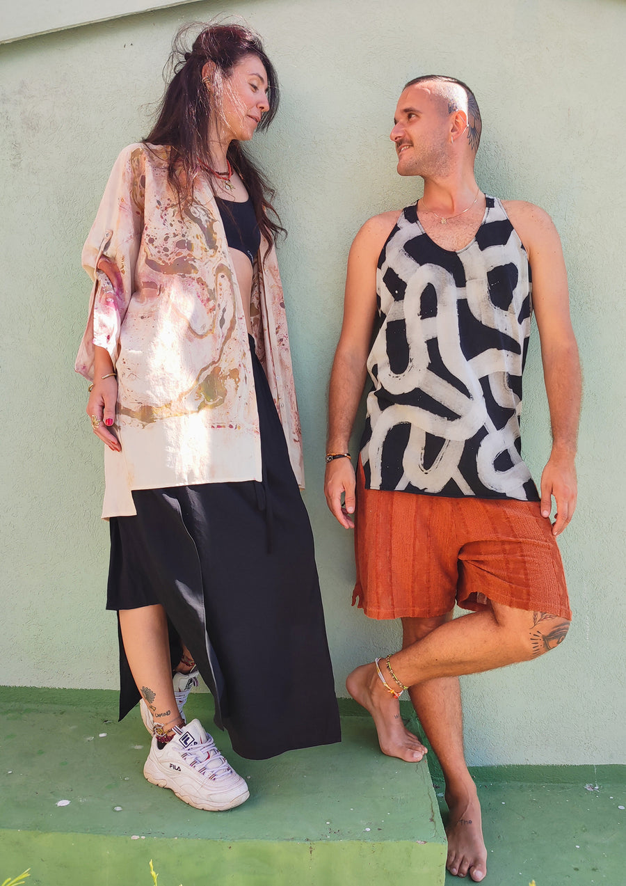 HANDPAINTED - BLOUSE/DRESS/CARDIGAN - creme painted