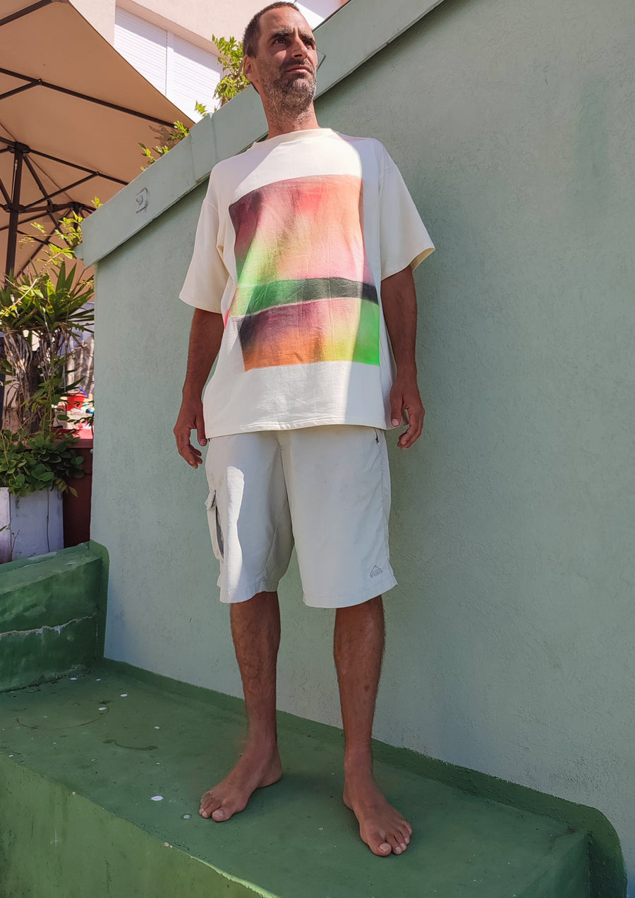 HANDPAINTED - T-SHIRT L - COTTON JERSEY creme painted