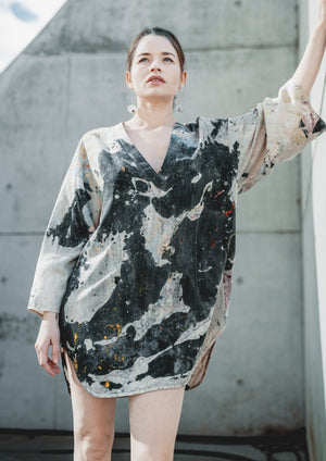 HANDPAINTED - SHIRT/DRESS - creme painted