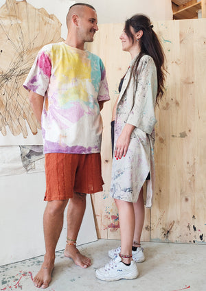 HANDPAINTED - T-SHIRT L - COTTON JERSEY creme painted