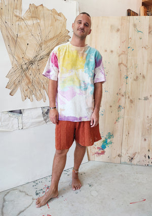 HANDPAINTED - T-SHIRT L - COTTON JERSEY creme painted