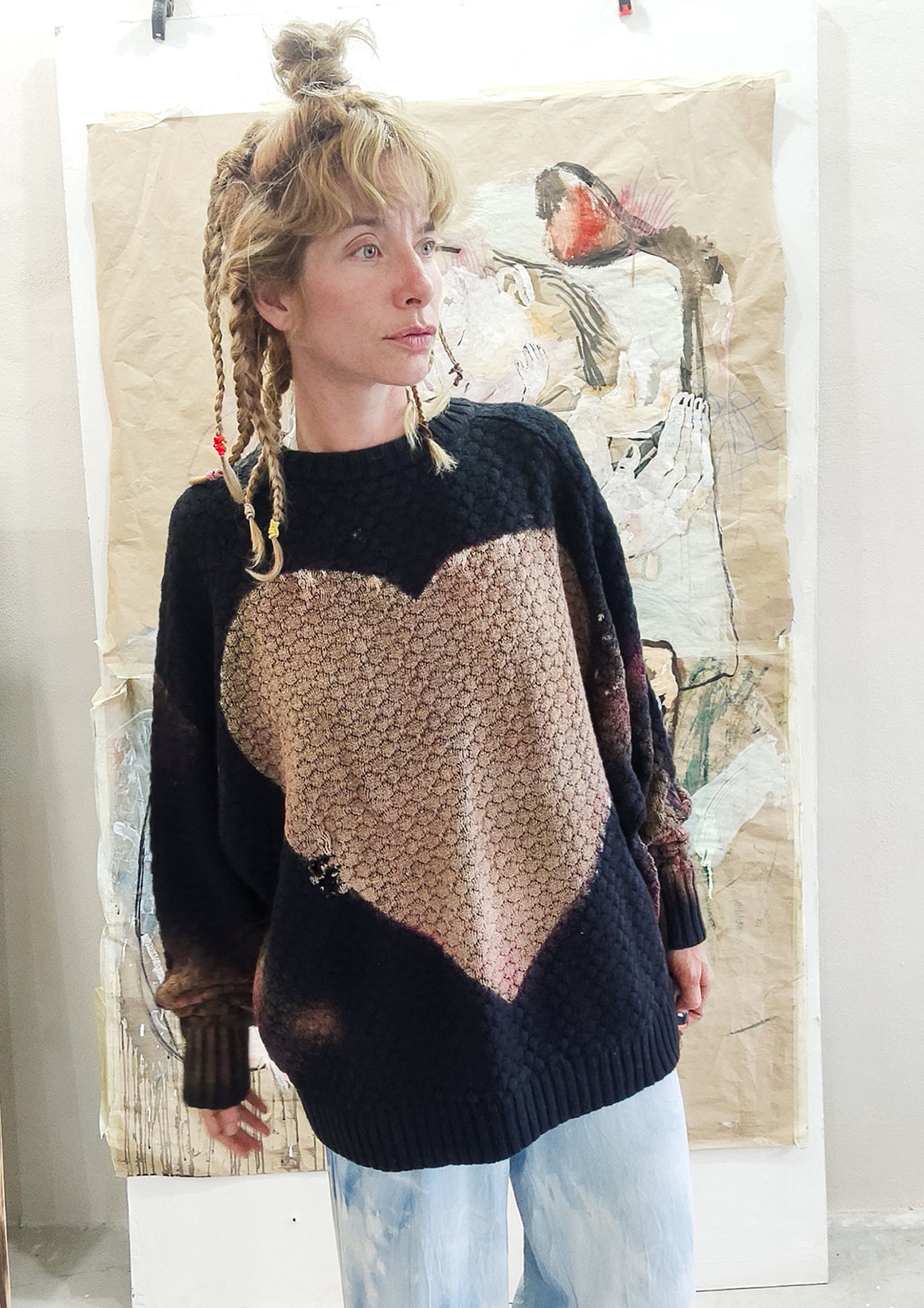 HANDPAINTED - SWEATER OVERSIZE - KNIT PEARL black painted