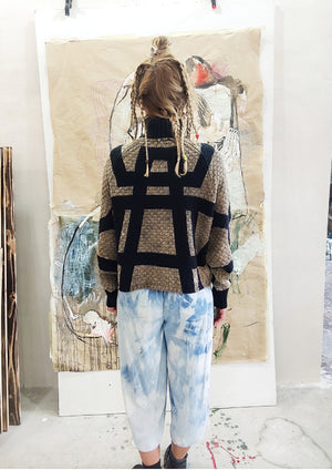 HANDPAINTED - SWEATER TURTLENECK - KNIT PEARL black painted