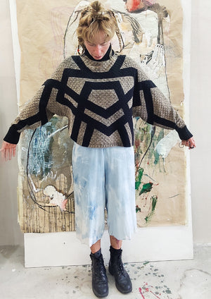 HANDPAINTED - SWEATER TURTLENECK - KNIT PEARL black painted