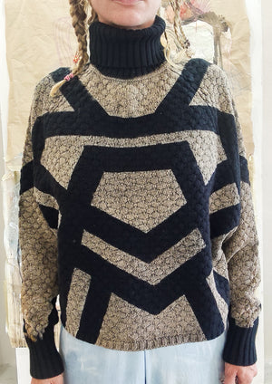 HANDPAINTED - SWEATER TURTLENECK - KNIT PEARL black painted