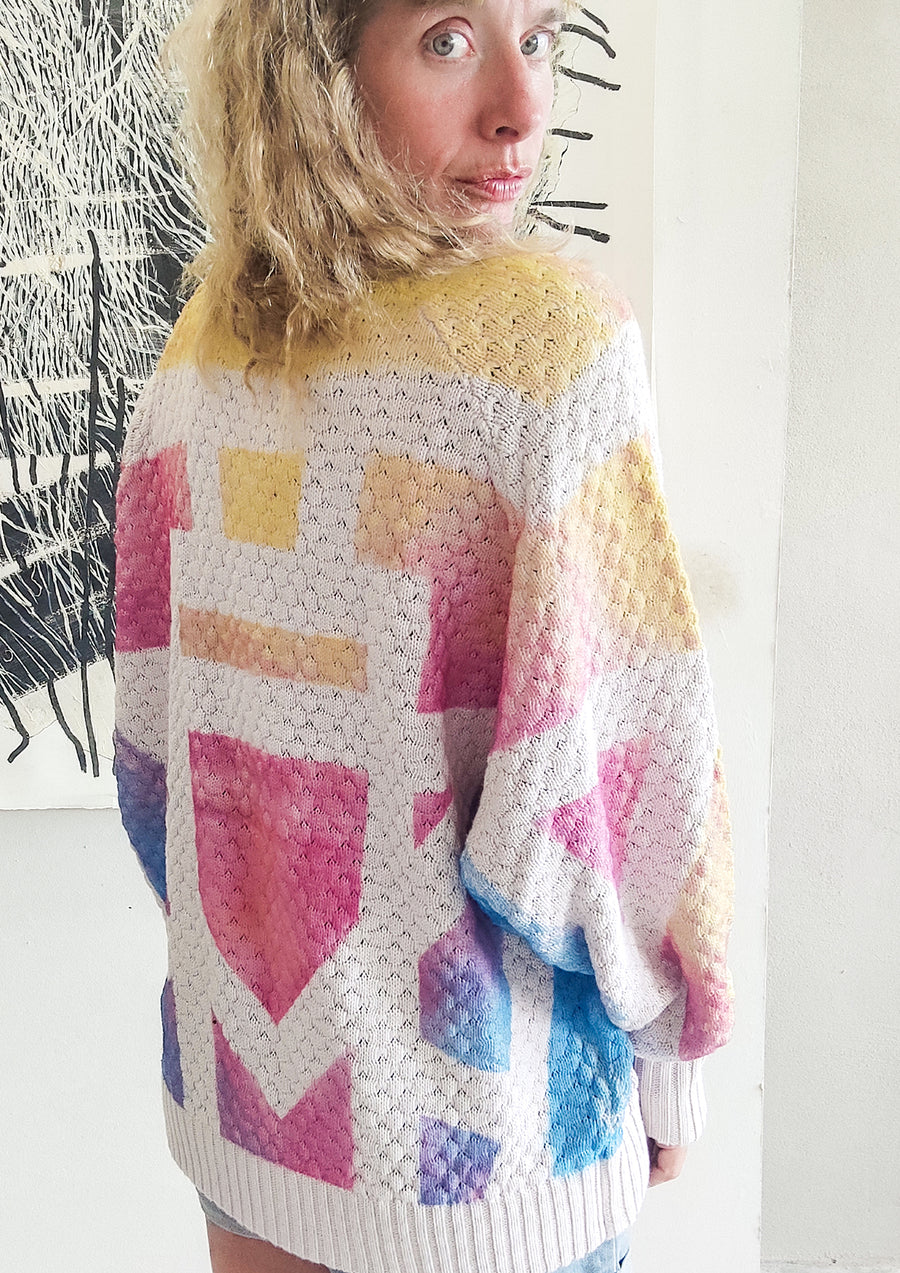 HANDPAINTED - SWEATER OVERSIZE - KNIT PEARL ivory painted