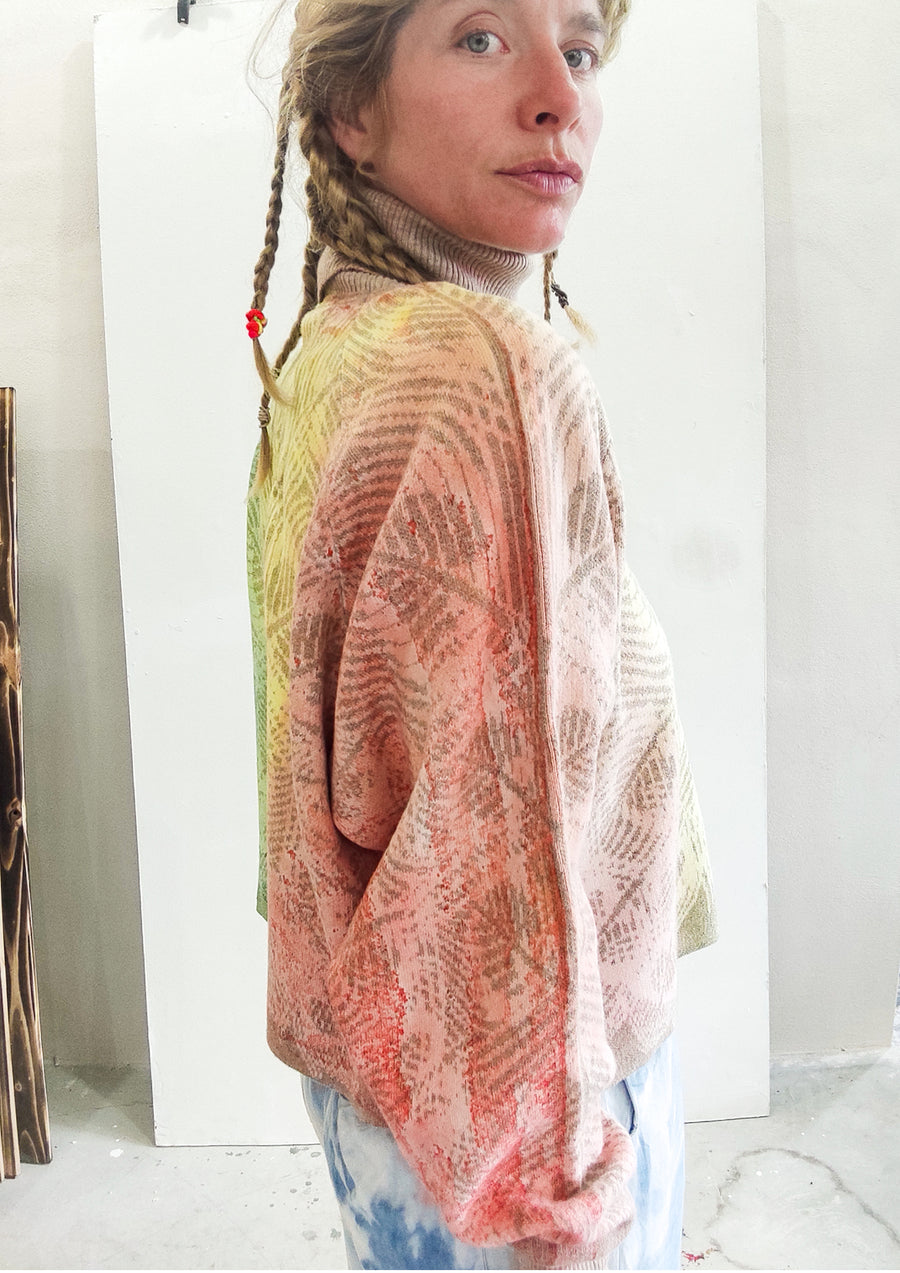 HANDPAINTED - SWEATER TURTLENECK - KNIT JACQUARD beige/white painted