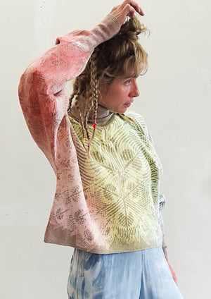 HANDPAINTED - SWEATER TURTLENECK - KNIT JACQUARD beige/white painted