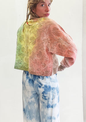 HANDPAINTED - SWEATER TURTLENECK - KNIT JACQUARD beige/white painted