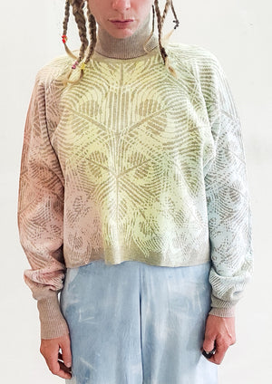 HANDPAINTED - SWEATER TURTLENECK - KNIT JACQUARD beige/white painted