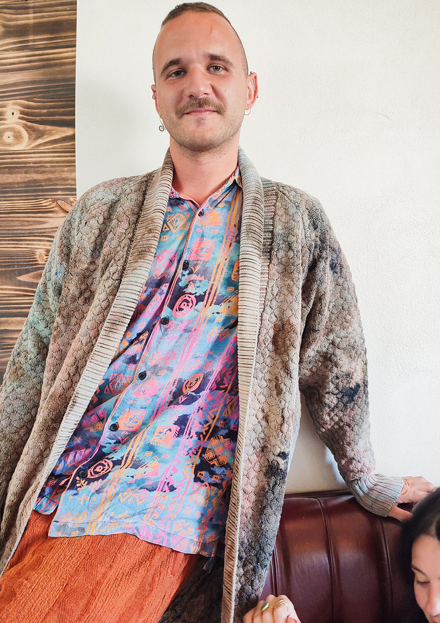 HANDPAINTED - COZY CARDIGAN - KNIT PEARL black painted