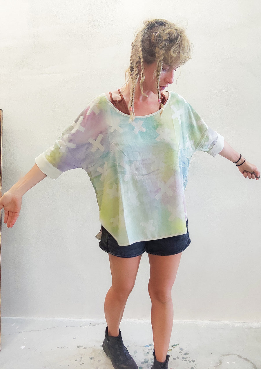 HANDPAINTED- TOP OVERSIZED creme painted