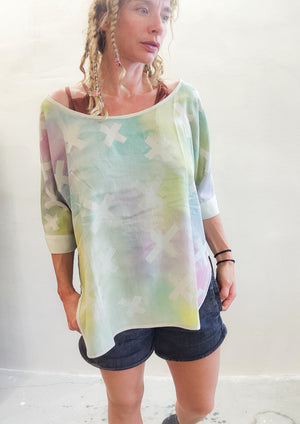 HANDPAINTED- TOP OVERSIZED creme painted