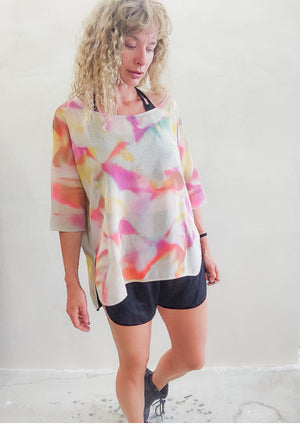 HANDPAINTED - TOP OVERSIZED - AIRY MESH creme painted