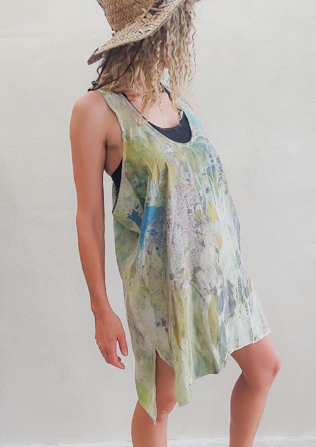 open lace back dress TANK TOP / DRESS OVERSIZED - black shiny