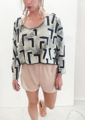 HANDPAINTED / CROPPED - SWEATER TIGHT SLEEVES - COTTON JERSEY black painted