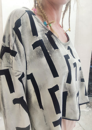 HANDPAINTED / CROPPED - SWEATER TIGHT SLEEVES - COTTON JERSEY black painted