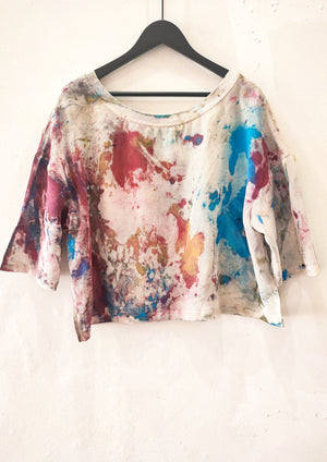 HANDPAINTED - T-SHIRT FEMALE creme mesh painted