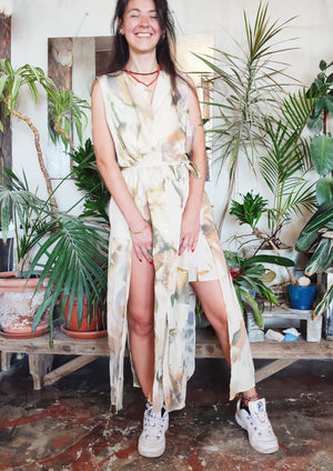 HANDPAINTED - DRESS LONG SLEEVELESS creme painted