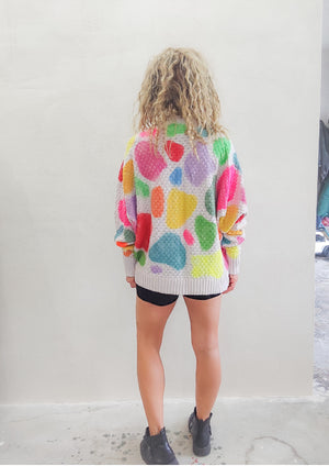 HANDPAINTED - SWEATER OVERSIZE - KNIT PEARL ivory painted color