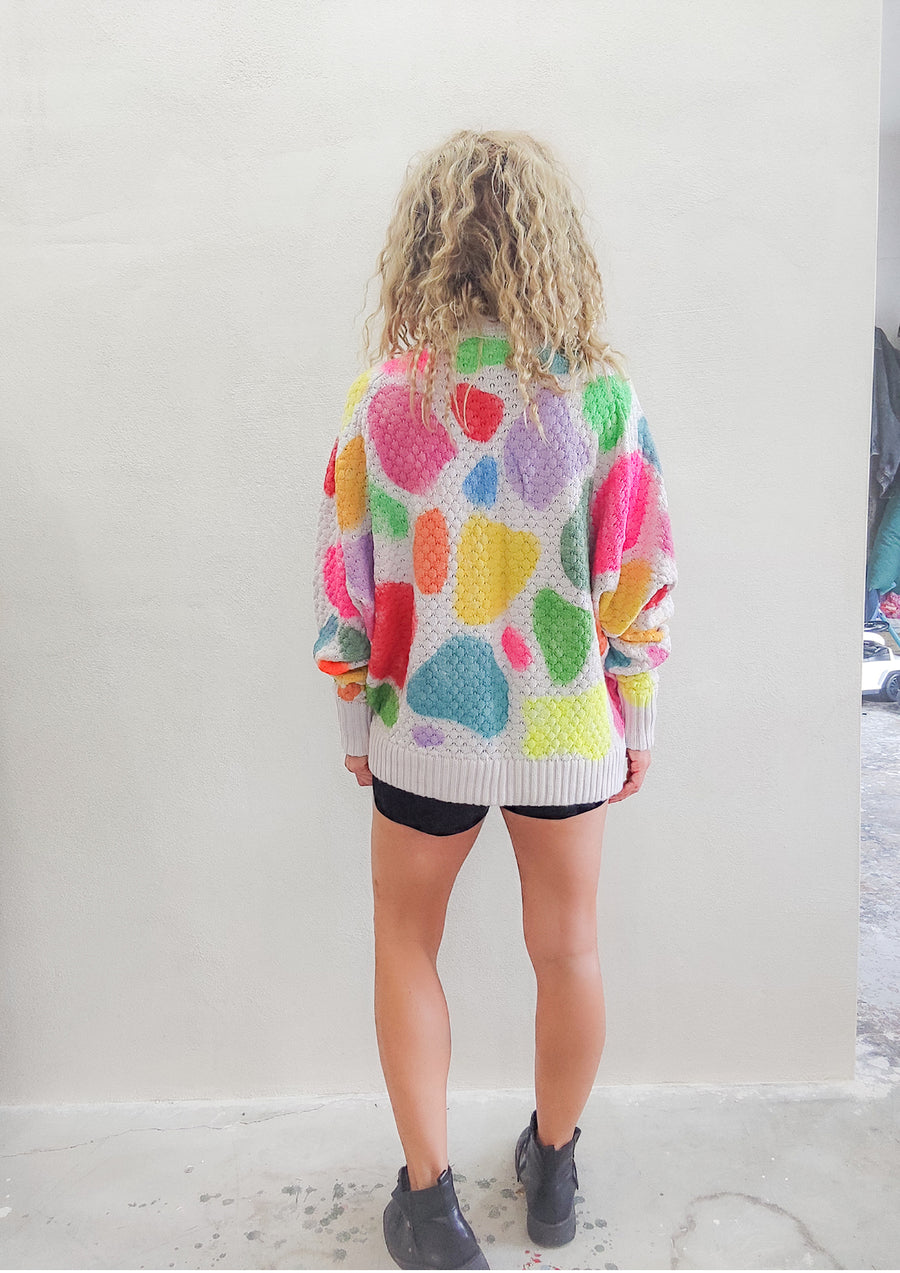HANDPAINTED - SWEATER OVERSIZE - KNIT PEARL ivory painted color