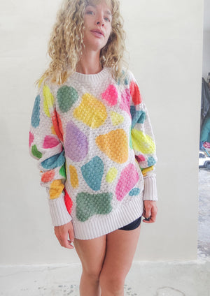 HANDPAINTED - SWEATER OVERSIZE - KNIT PEARL ivory painted color
