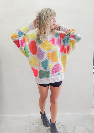 HANDPAINTED - SWEATER OVERSIZE - KNIT PEARL ivory painted color