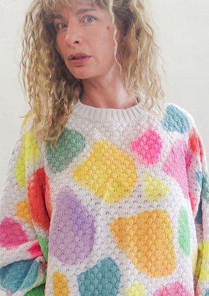 HANDPAINTED - SWEATER OVERSIZE - KNIT PEARL ivory painted color