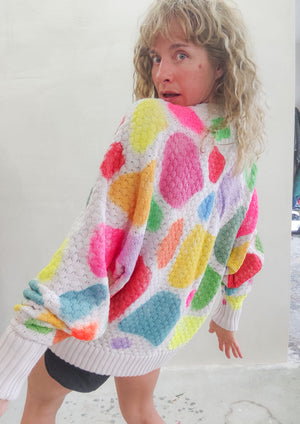 HANDPAINTED - SWEATER OVERSIZE - KNIT PEARL ivory painted color