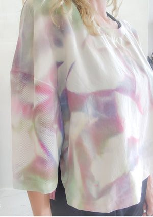 HANDPAINTED - T-SHIRT FEMALE creme mesh painted