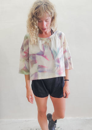 HANDPAINTED - T-SHIRT FEMALE creme mesh painted