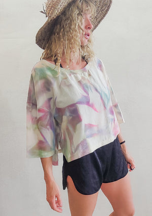 HANDPAINTED - T-SHIRT FEMALE creme mesh painted