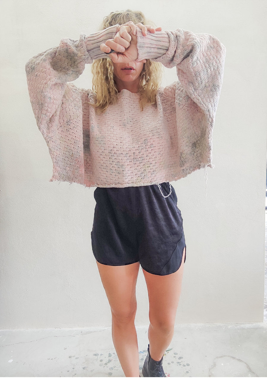 HANDPAINTED / CROPPED - SWEATER OVERSIZE - KNIT PEARL ivory painted color