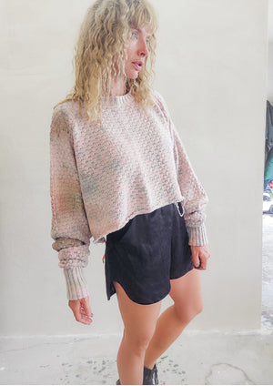 HANDPAINTED / CROPPED - SWEATER OVERSIZE - KNIT PEARL ivory painted color