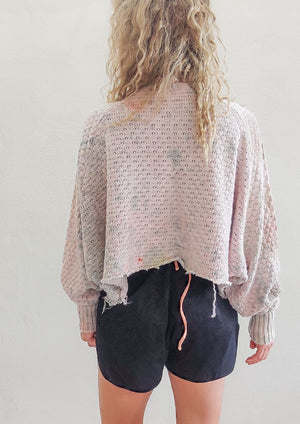 HANDPAINTED / CROPPED - SWEATER OVERSIZE - KNIT PEARL ivory painted color
