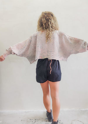 HANDPAINTED / CROPPED - SWEATER OVERSIZE - KNIT PEARL ivory painted color