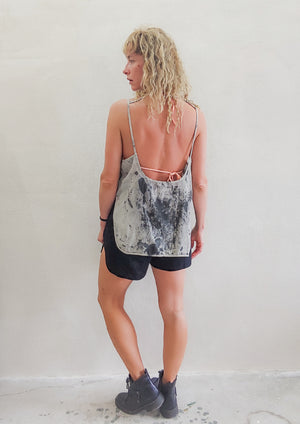 HANDPAINTED - TOP - SPAGHETTI STRAPS creme painted