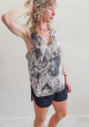 HANDPAINTED - TOP - SPAGHETTI STRAPS creme painted