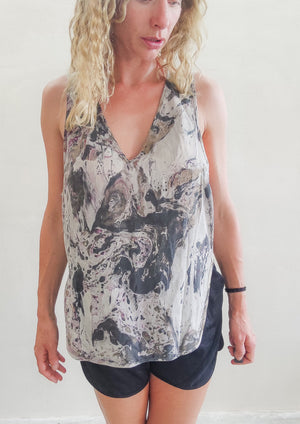 HANDPAINTED - TOP - SPAGHETTI STRAPS creme painted