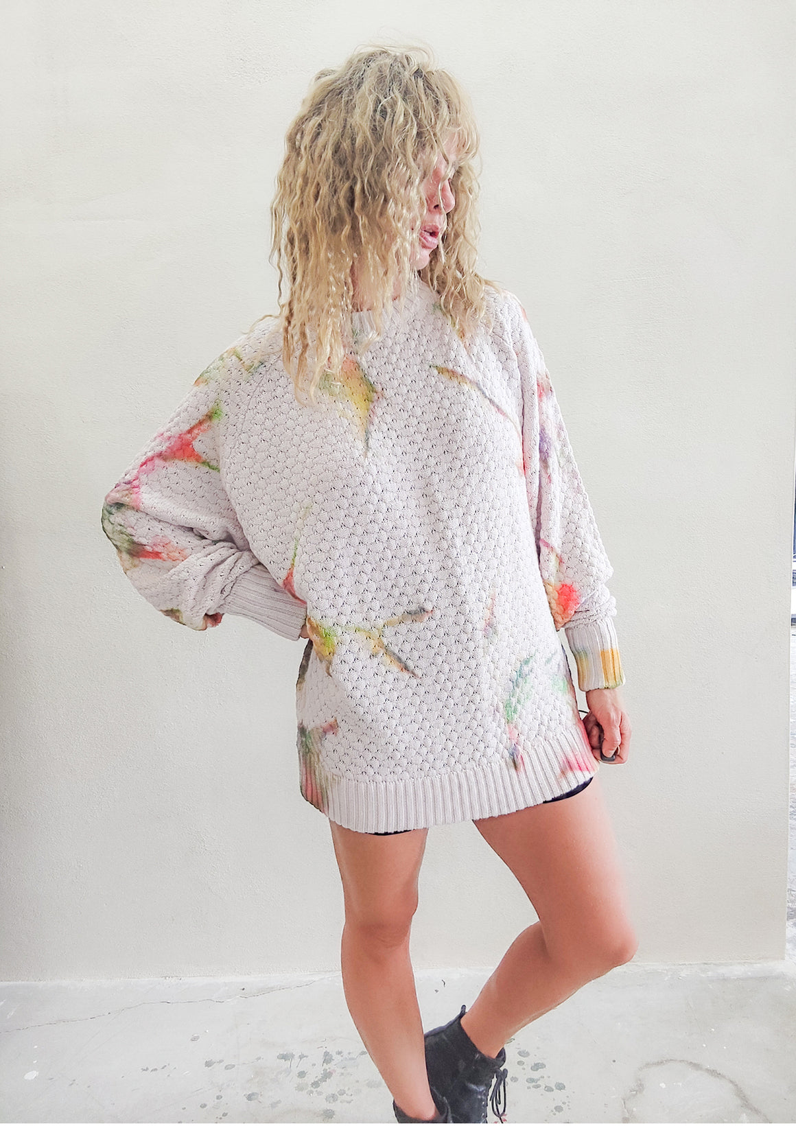HANDPAINTED - SWEATER OVERSIZE - KNIT PEARL ivory painted color