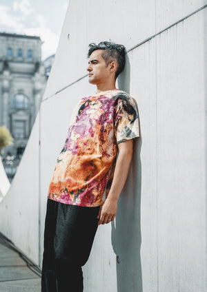 HANDPAINTED - T-SHIRT S - COTTON JERSEY creme painted