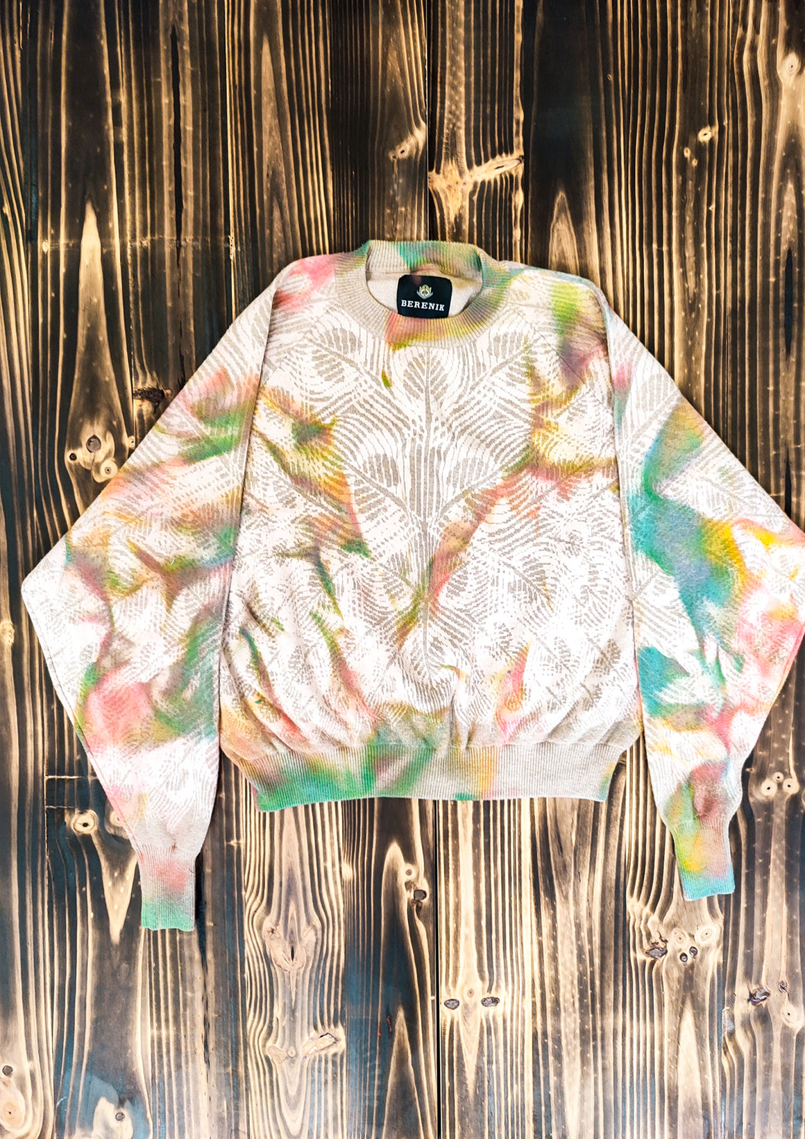 HANDPAINTED - SWEATER OVERSIZED - KNIT PEACOCK beige painted